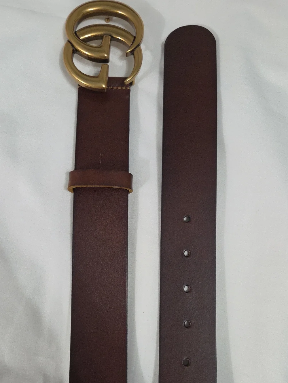 Gucci Brown Leather Belt with Gold Double G Buckle